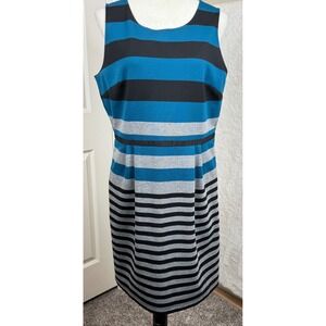 LOFT Striped Sleeveless Sheath‎ Dress Career Casual Blue Black Gray 10